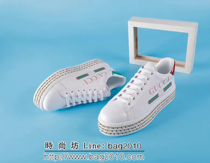 GUCCI古馳 新一季爆單款 頂級版本 3D印花 舒適時尚潮流 厚底松糕水鑽 女士小白鞋 QZS1437